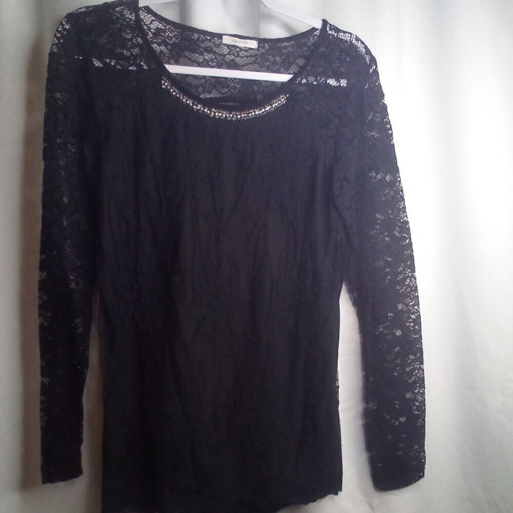 Maurices Blouse M Long Sleeve Lace Lined Beading Black